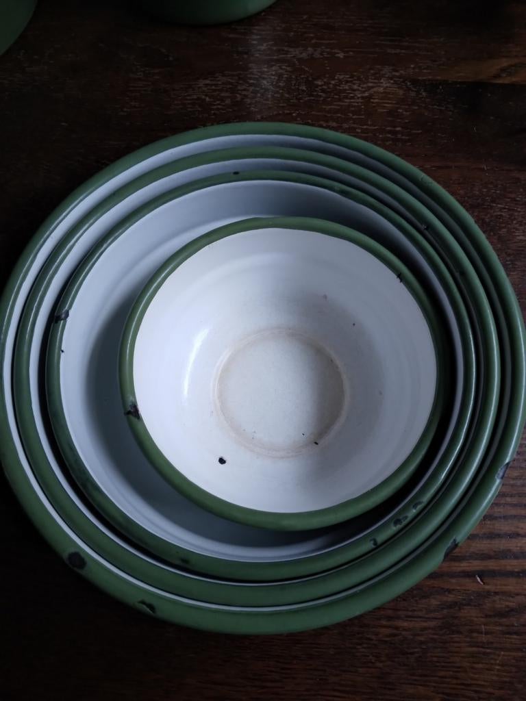 Heel veel groene emaille spulletjes, Antiek en Kunst, Antiek | Emaille, Ophalen of Verzenden