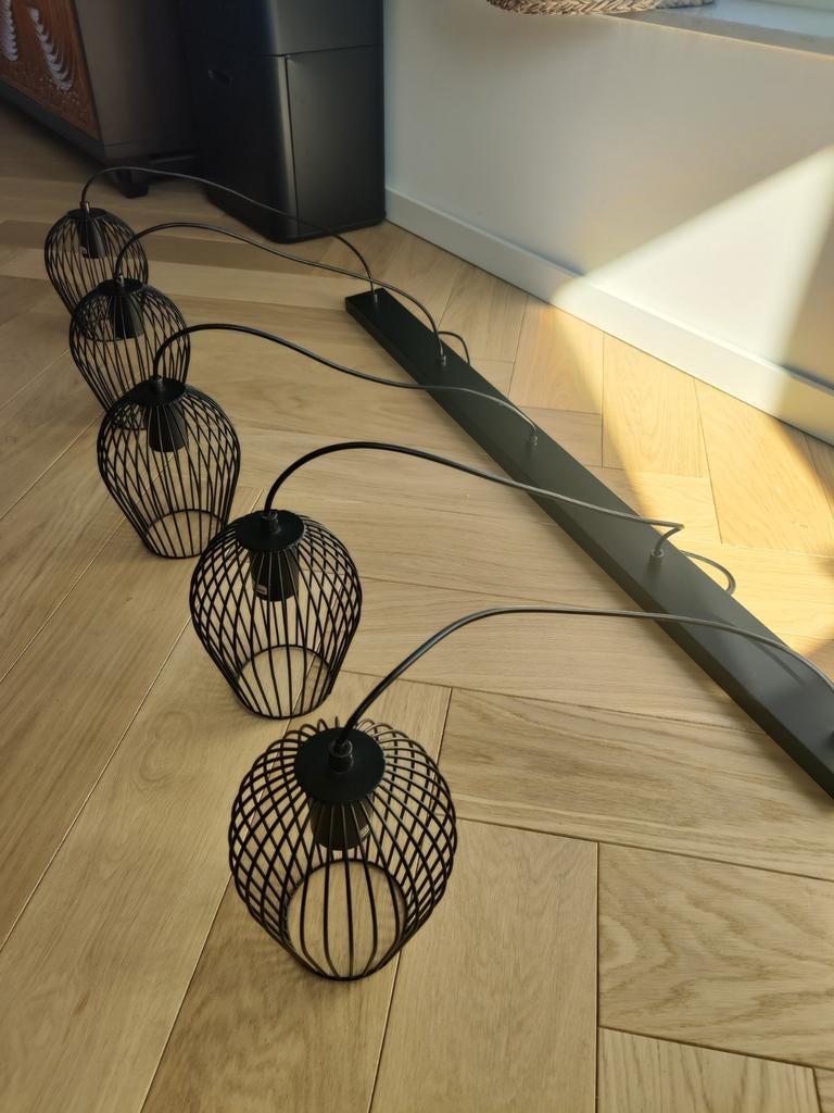 Hanglamp Lagos, 5 lampen, mat zwart, Ophalen, Zo goed als nieuw, Minder dan 50 cm