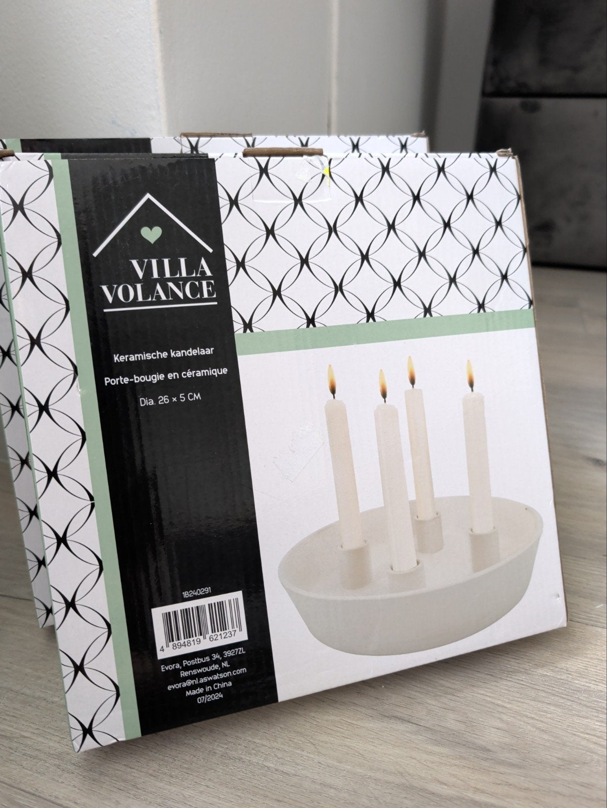 Villa Volance Keramische Kandelaar - Wit, 26x5 cm, Huis en Inrichting, Ophalen, Nieuw, Wit, Overige merken