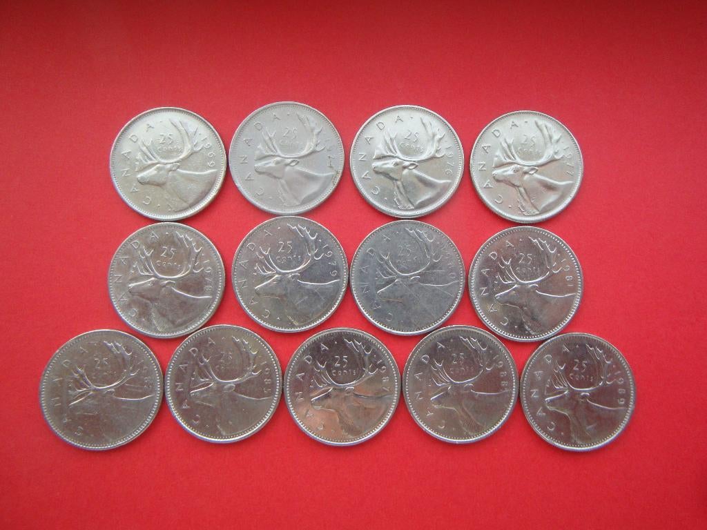 Canada setje munten 25 Cent 1974 t/m 1989., Verzenden, Noord-Amerika, Setje