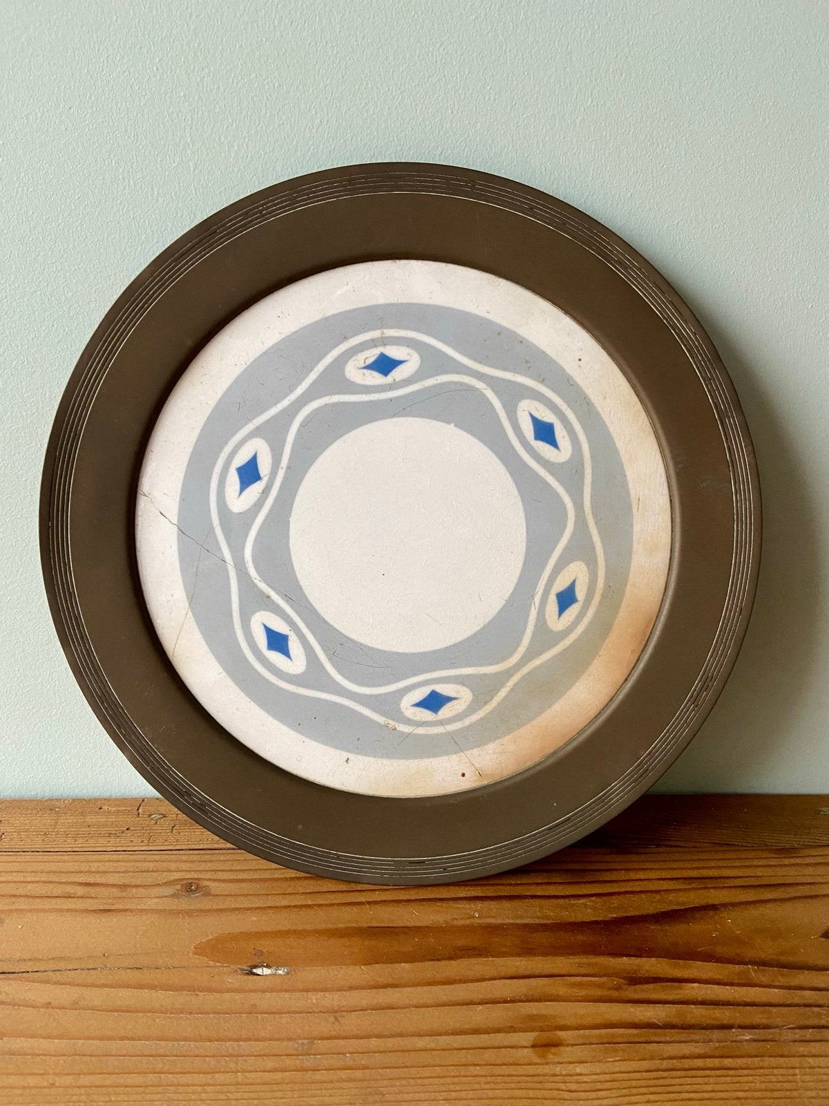 Antieke koperen onderzetter met Delfts blauw decor, Ophalen of Verzenden