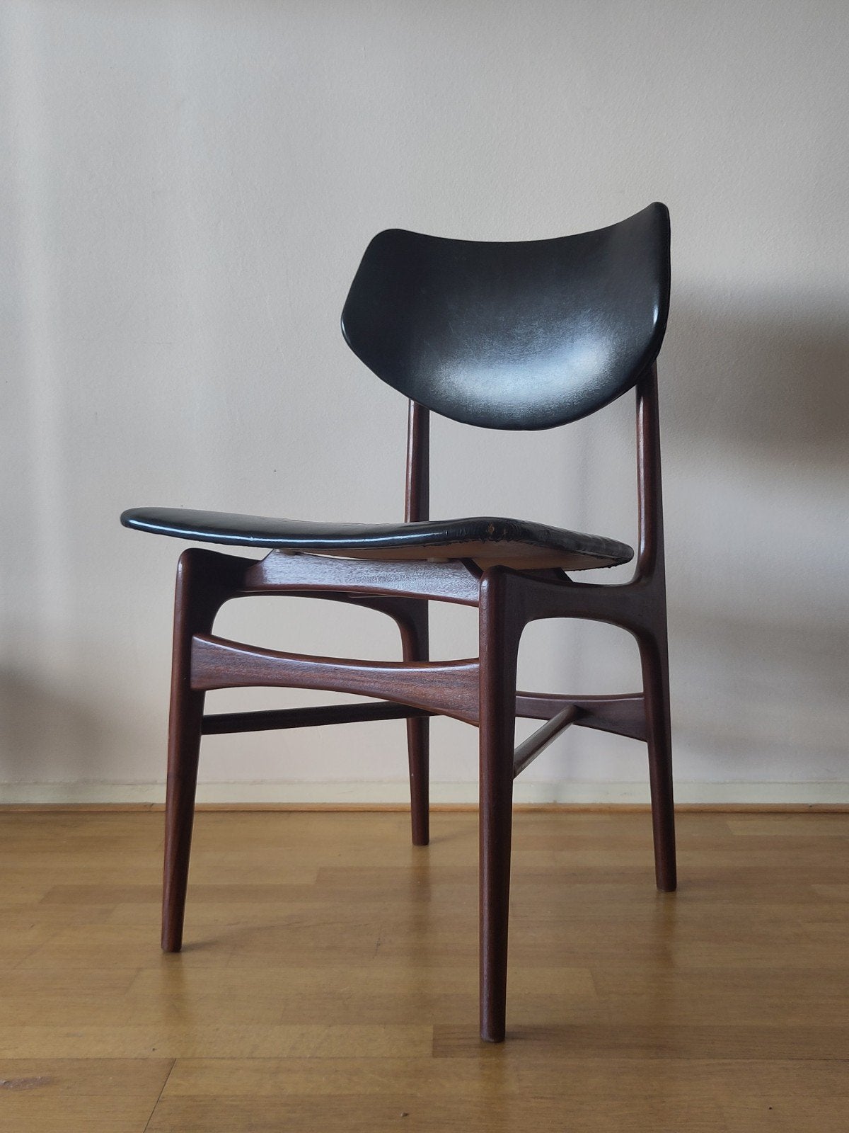 2x vintage teak houten Webe stoel Hamar Louis van Teeffelen, Leer, Gebruikt, Twee, Mid century modern Dutch design scandi Scandinavisch