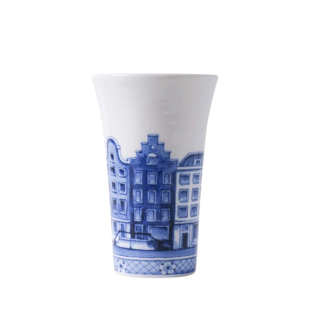 Heinen Delfts Blauw borrelbekertje grachtenpandjes 50 ml, Glas of Glazen, Overige merken, Ophalen of Verzenden, Delftsblauw