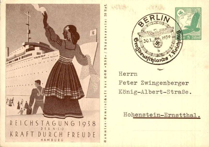 Derde Rijk - Kraft dur Freude - Stempels - 1939, Verzenden, Briefkaart