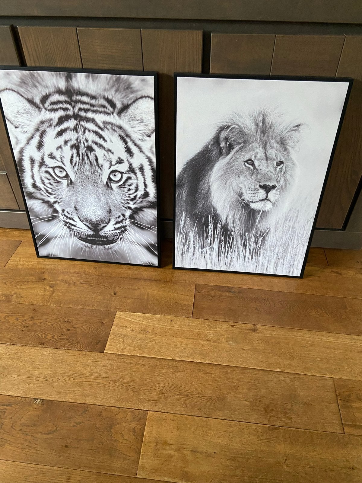 Set van 2 canvas schilderijen: Tijger en Leeuw, Huis en Inrichting, Woonaccessoires | Schilderijen, Tekeningen en Foto's, Ophalen