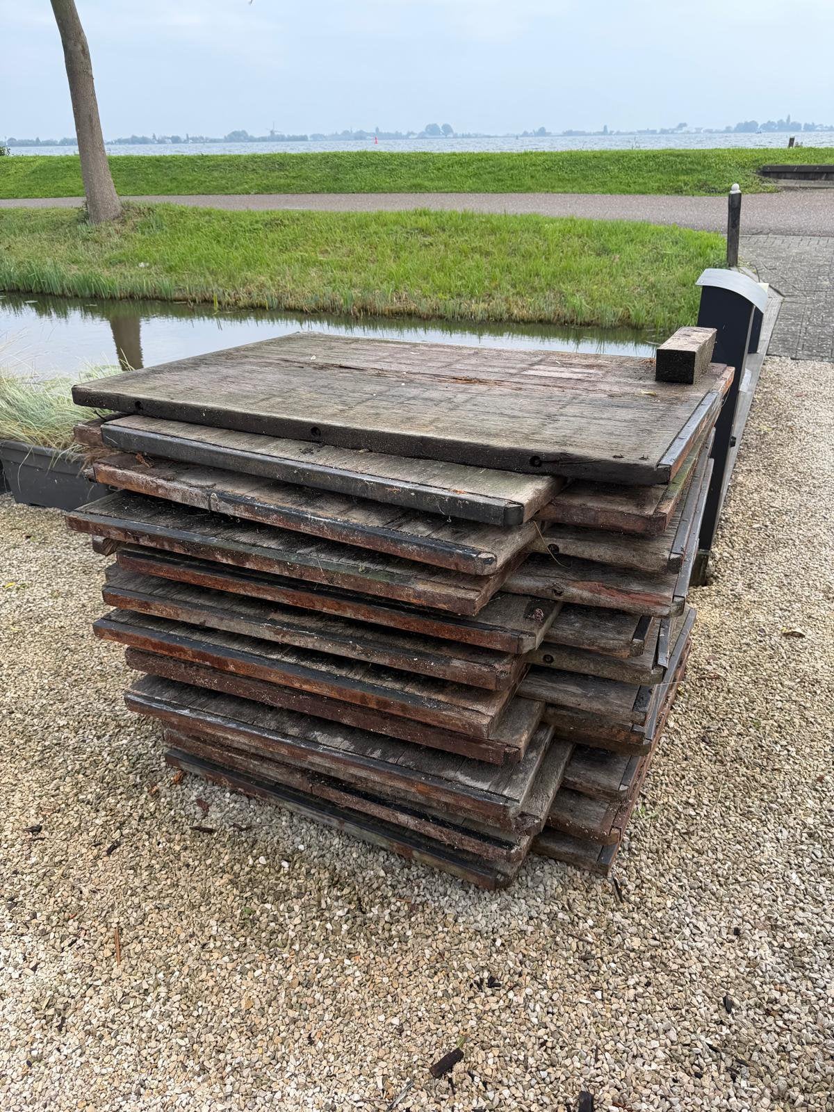 Gratis afhalen! Houten vlonderplaten - Gebruikt, Ophalen, Gebruikt, Hout
