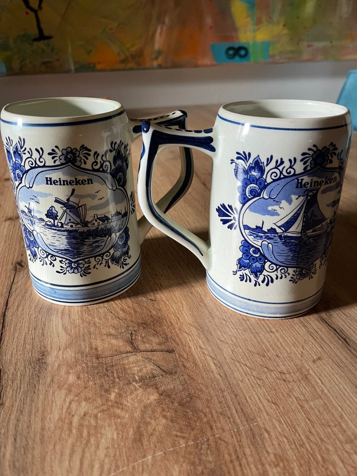 Vintage Heineken Delfts Blauw bierpullen, handbeschilderd, Ophalen of Verzenden, Gebruikt, Pul(len), Heineken
