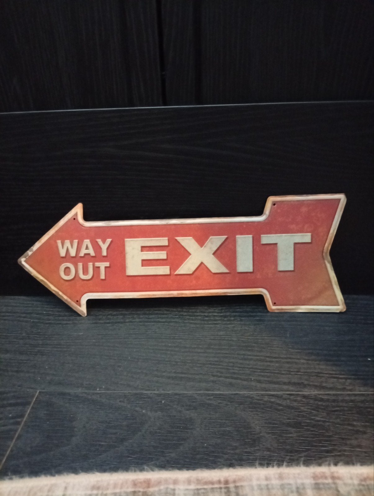 Vintage metalen reclamebord "WAY OUT EXIT", Vintage, Gebruikt, Meerkleurig, Ophalen of Verzenden