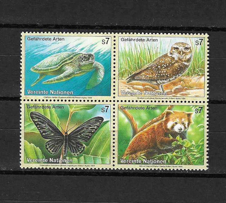 verenigde naties blok dieren panda uil schildpad enz., Verzenden, Postfris, Dier of Natuur