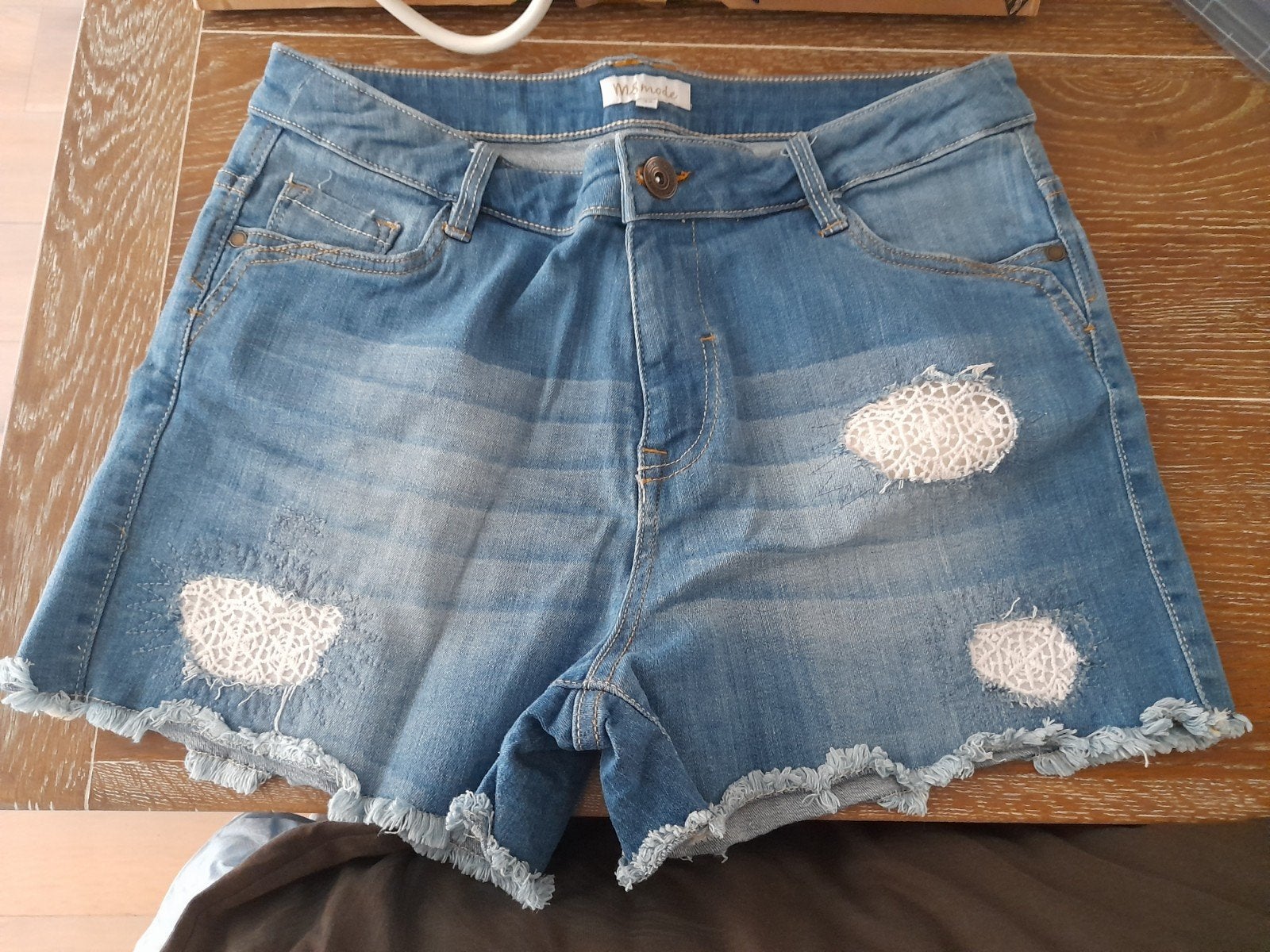 Zgan Ms Mode Dames stoere Ibiza spijkerbroek met kant 44, Blauw, Ophalen of Verzenden, Zo goed als nieuw, MS Mode