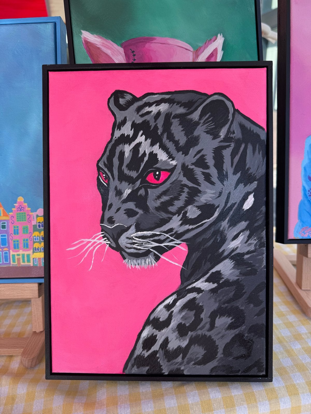 Zelf geschilderde panter - A4 formaat (21x29cm), Acrylverf, Handgeschilderd, Ophalen of Verzenden, Dieren