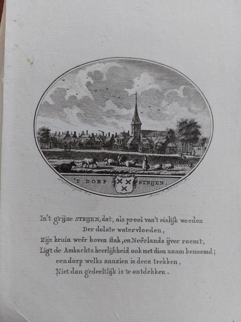 35 / Strijen Hoekschewaard Gravure 18e eeuw van Ollefen, Antiek en Kunst, Ophalen of Verzenden