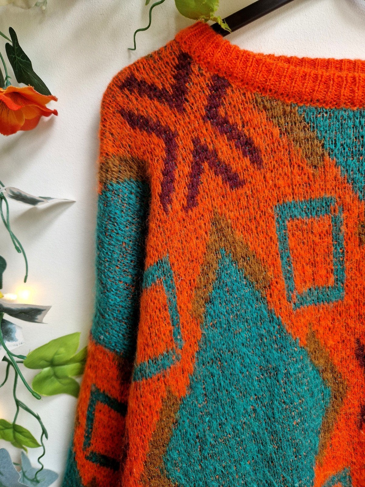 fuzzy vintage kleurrijke retro gebreide trui, Kleding | Dames, Ophalen of Verzenden, Zo goed als nieuw, Maat 46/48 (XL) of groter