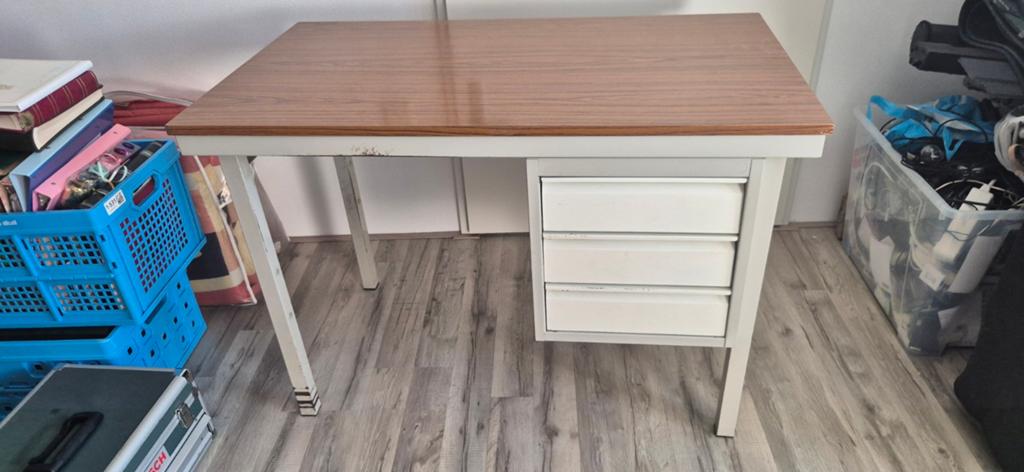 Metalen bureau met ladenkast, Huis en Inrichting, Tafels | Sidetables, Ophalen, 25 tot 50 cm, Rechthoekig