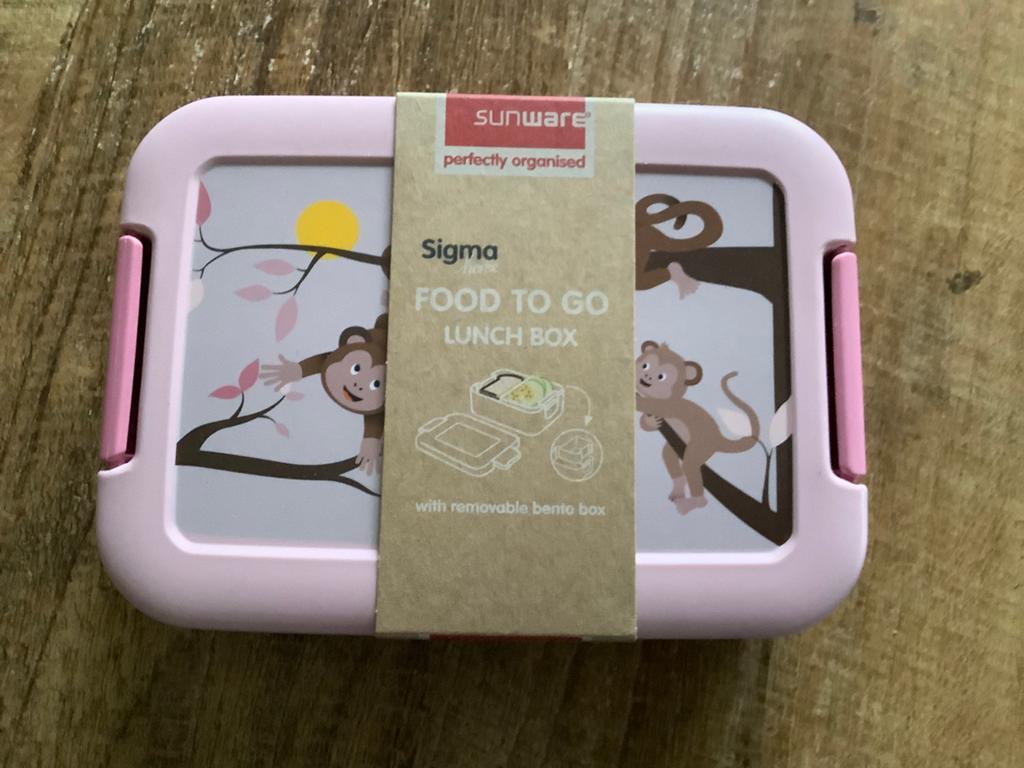 Sunware broodtrommeltje met aapjes oud rose nieuw., Ophalen of Verzenden, Zo goed als nieuw