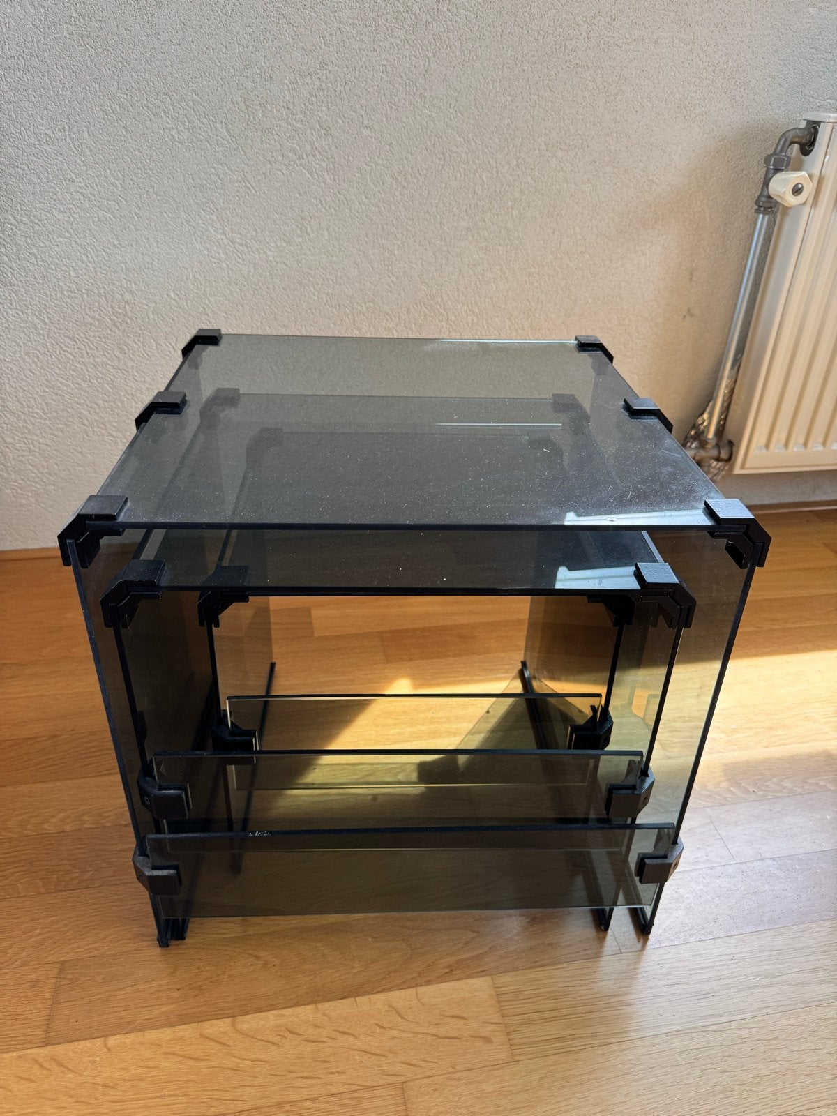 Set van 3 glazen bijzettafels - rookglas, Ophalen, Minder dan 45 cm, Minder dan 55 cm, Gebruikt