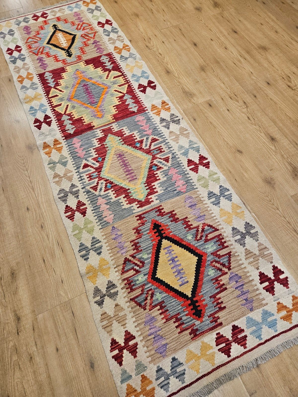 Prachtige handgeweven oosterse kelim loper 243x75, Info@SlatsAntiek.nl, Vof Slats Antiek, Kelim, Rechthoekig