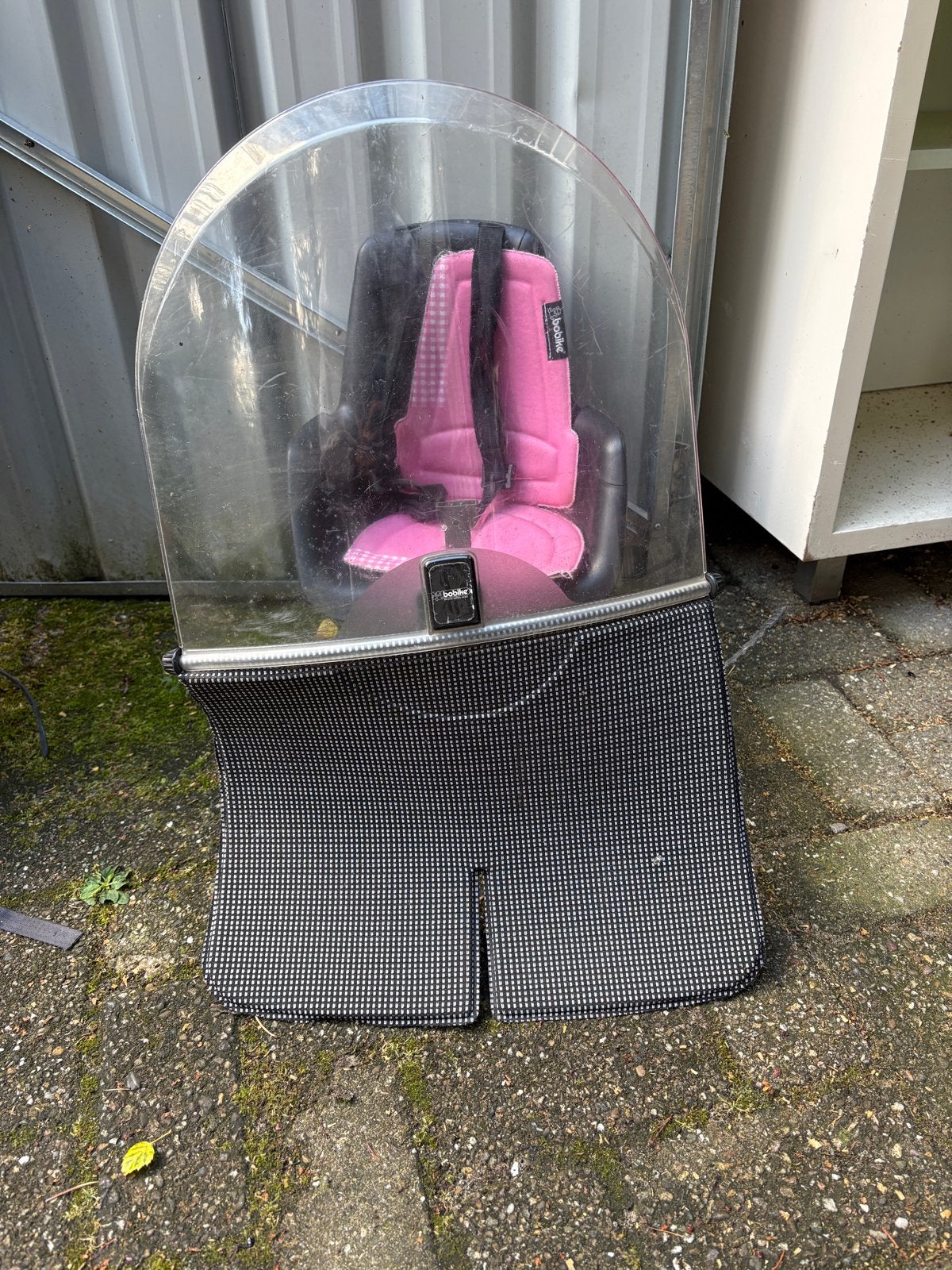 Bobike fietsstoeltje met windscherm en adapter, Ophalen, Voorzitje, 0 t/m 13 kg, Gebruikt