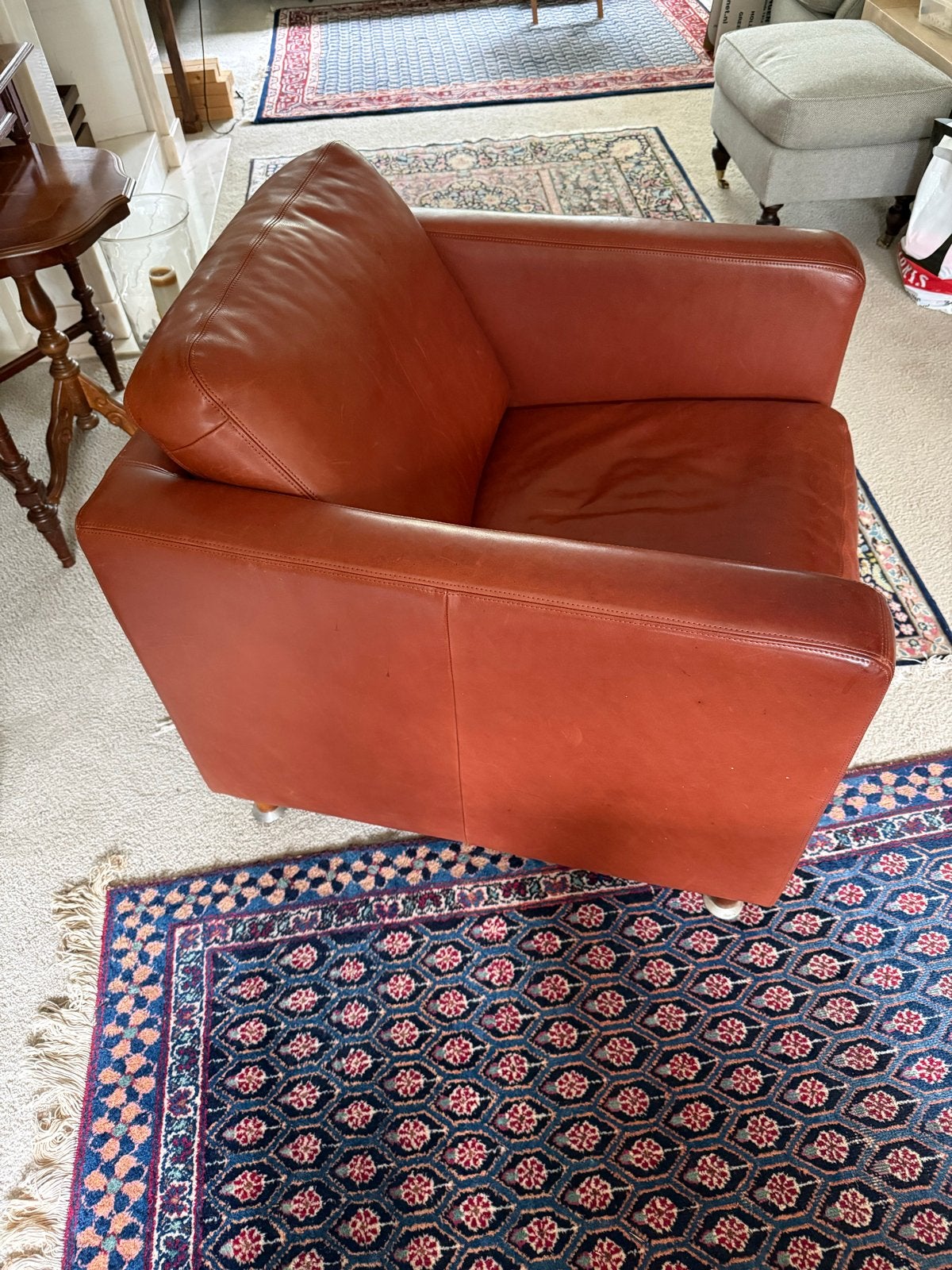Machalke Leren fauteuil - Cognac kleurig, Ophalen, Gebruikt, Leer, 75 tot 100 cm