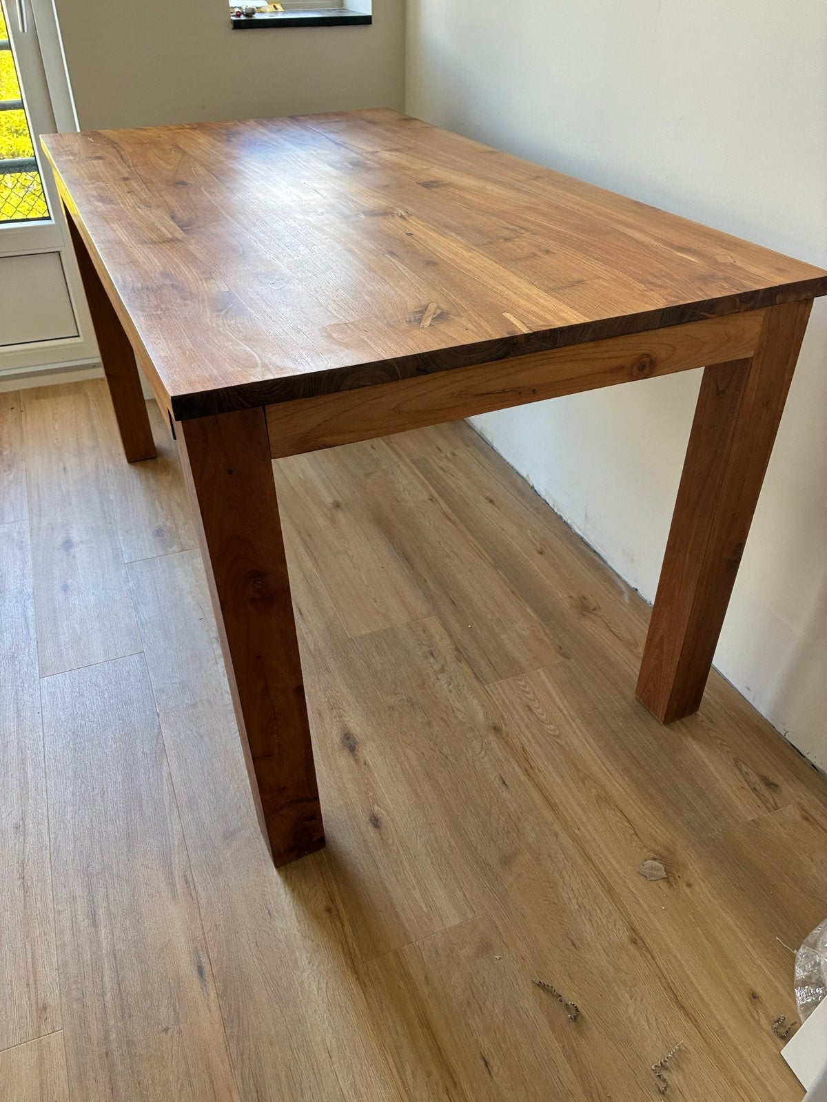 Massief Teakhouten Tafel - Studeer- en Eettafel, Huis en Inrichting, Gebruikt, 100 tot 150 cm, Teakhout, Vier personen