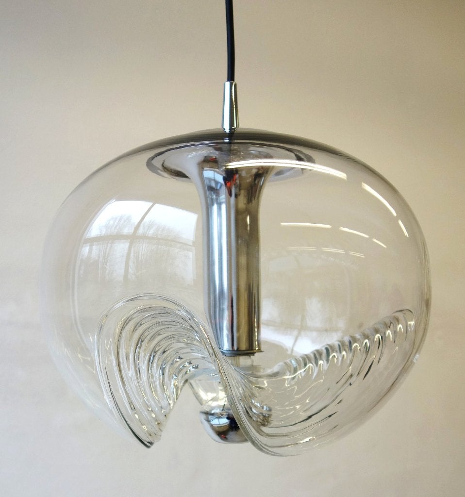 Vintage Peill & Putzler Wave hanglamp Futura Space Age XXL, Ophalen of Verzenden, Gebruikt, Glas, Vintage design hanglamp 70's Space Age Pop Art bubble