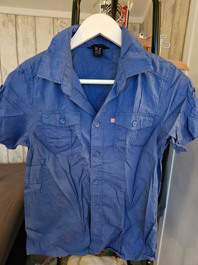 Blauw overhemd met korte mouwen voor jongens - Maat 152, Ophalen of Verzenden, Gebruikt, H&M, Jongen