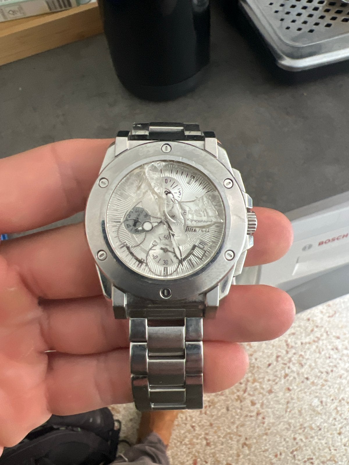 Breil TW0732 horloge met defect glas en batterij, Overige merken, Staal, Gebruikt, Staal