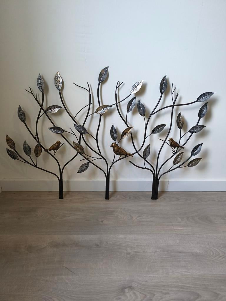 Metalen wanddecoratie bomen met vogels, Ophalen, Metaal, Wandsculptuur, Zwart