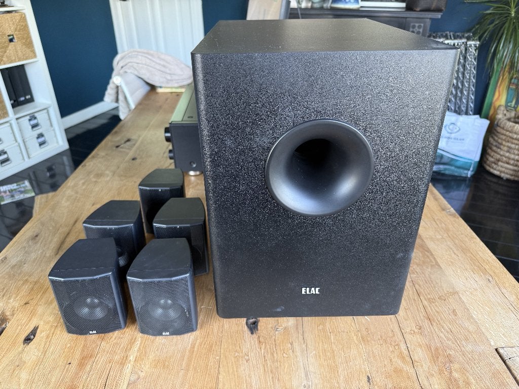 ELAC 5.1 Cinema Set met 150W Subwoofer, Gebruikt, 70 watt of meer, 5.1-systeem, Overige spelers