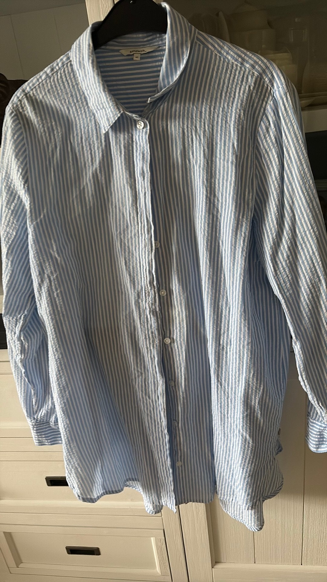 Blouse blauw wit streep mt 42, Ophalen of Verzenden, Zo goed als nieuw, Maat 42/44 (L), Blauw