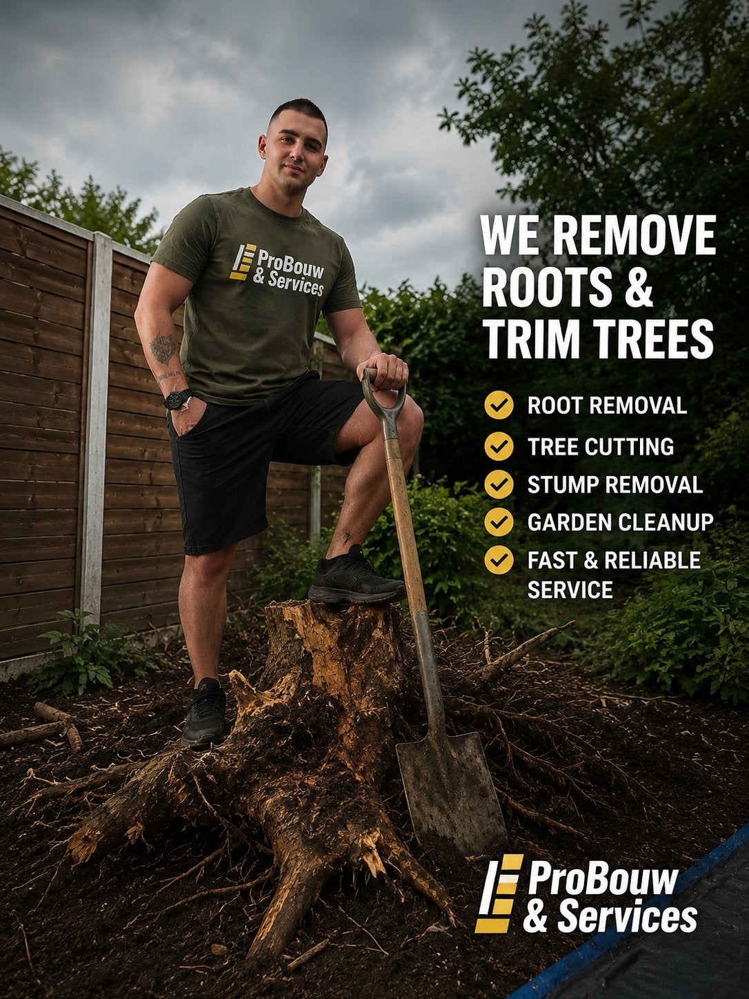Boomstronk verwijderen | Wortels uitgraven | Bomen snoeien, Ophalen
