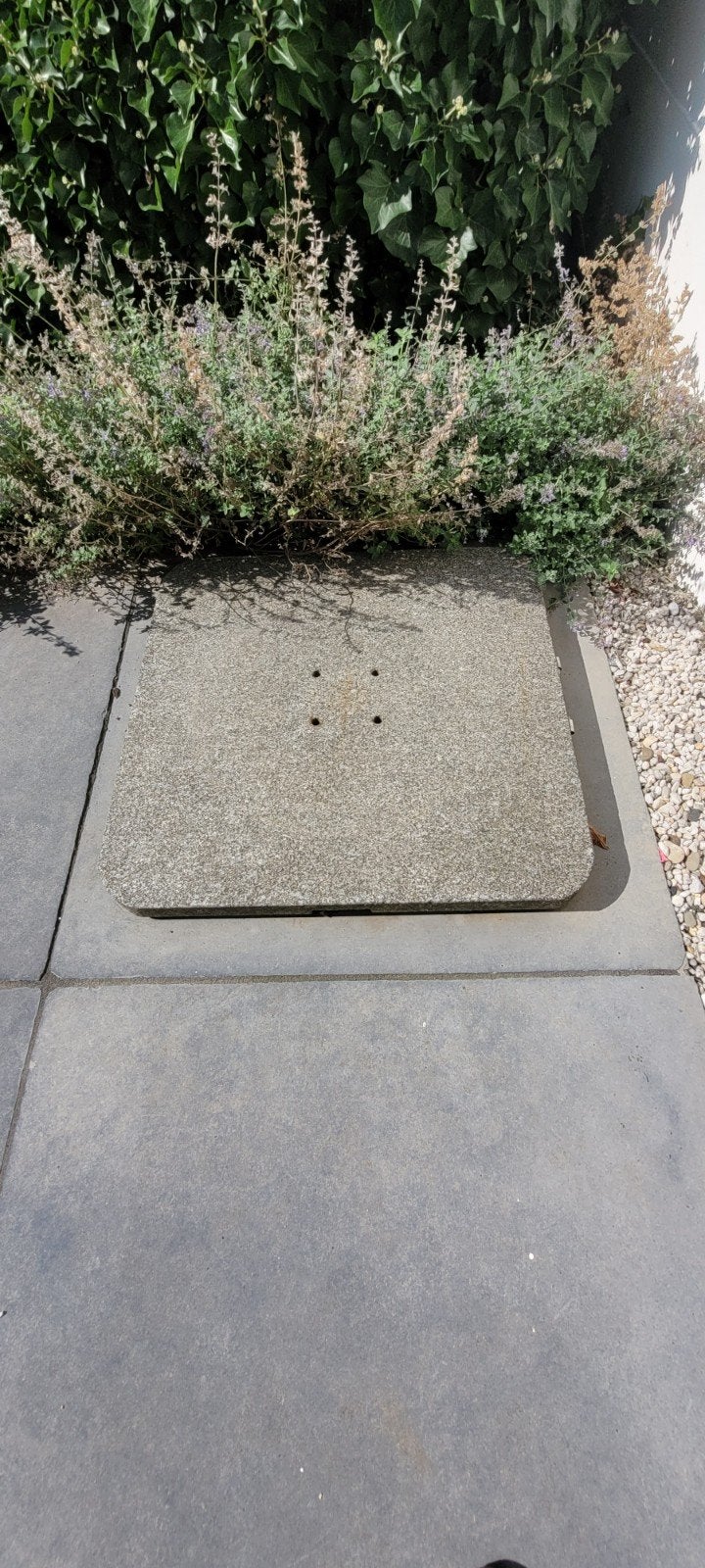 Parasolvoet graniet 80 x 80 cm op wieltjes en met handvat, Tuin en Terras, Ophalen, Gebruikt, Minder dan 1 meter, Parasolvoet