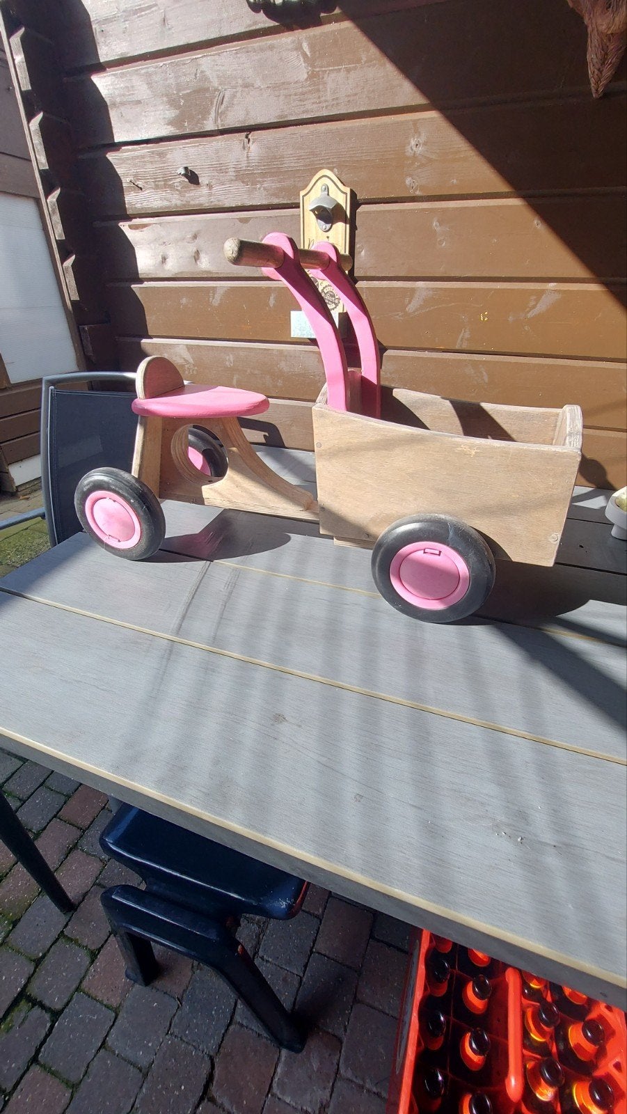 Houten loopfiets met karretje - Roze, Ophalen of Verzenden, Gebruikt, Loopfiets