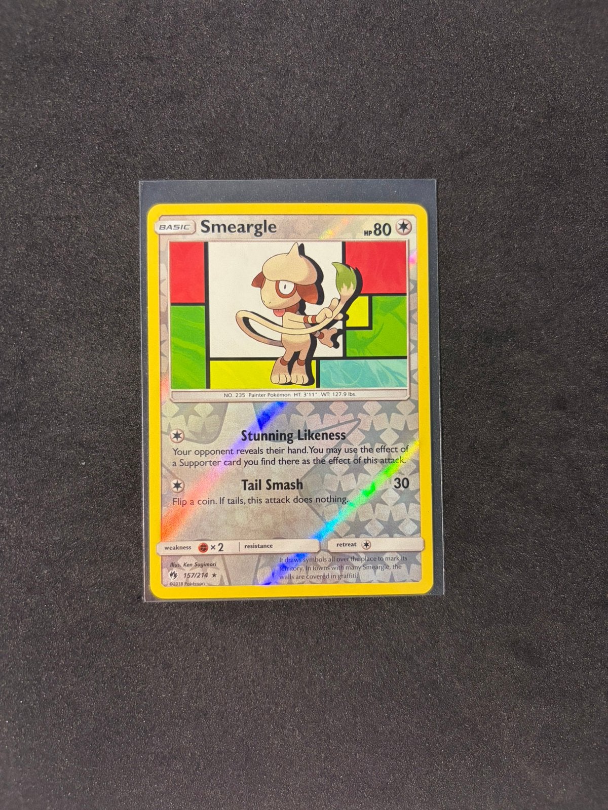Pokemon kaart Smeargle 157 - Lost Thunder - Excellent+/NM-, Ophalen of Verzenden, Zo goed als nieuw, Losse kaart