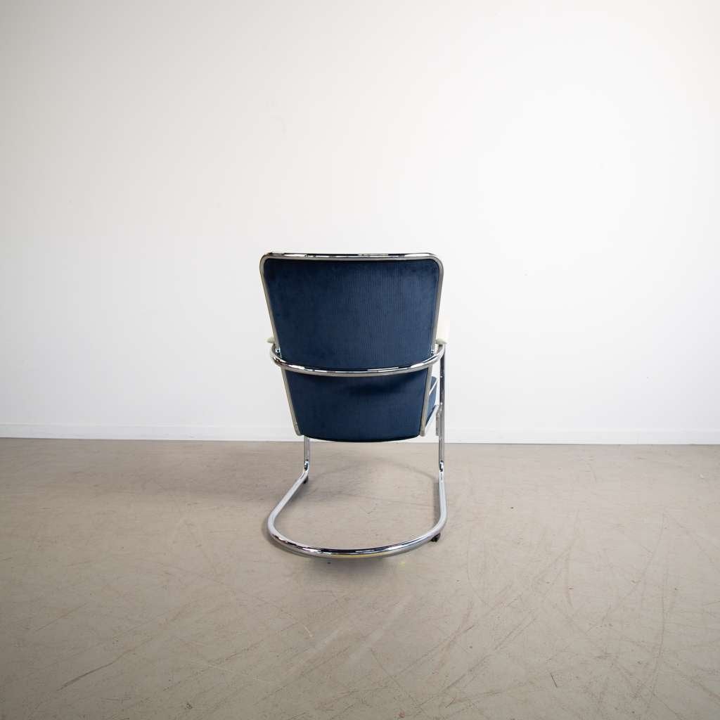 1x Gispen 412 Fauteuil + Hocker Blauw Stof, Niet ingevuld, Minder dan 75 cm, Niet ingevuld, Ophalen of Verzenden