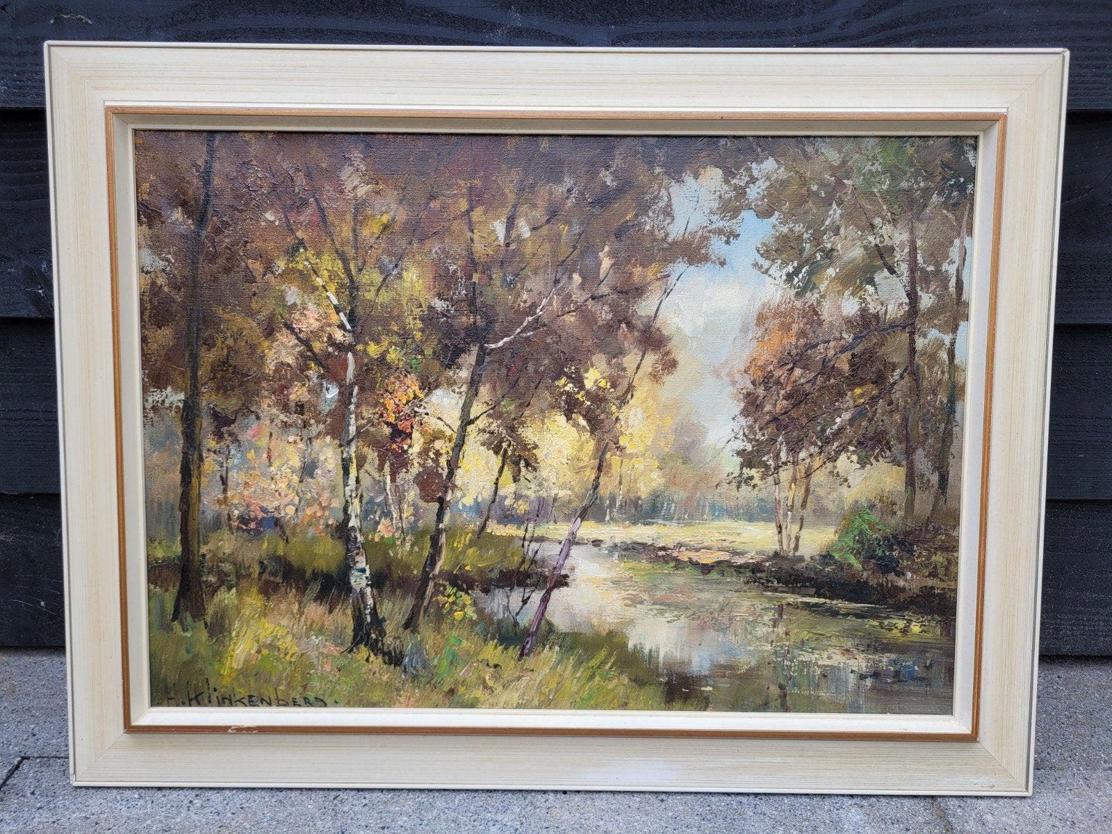 H. Klinkenberg schilderij - Berkenbomen aan waterkant, Ophalen