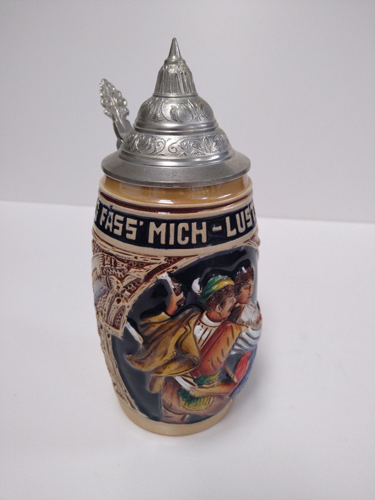 Authentieke bierkruik met tinnen deksel, Antiek en Kunst, Ophalen of Verzenden