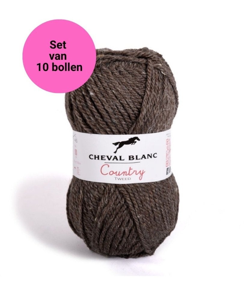 country tweed donker bruin - wol acryl garen - 10 bollen, Ophalen of Verzenden, Nieuw, Breien of Haken, Wol of Garen