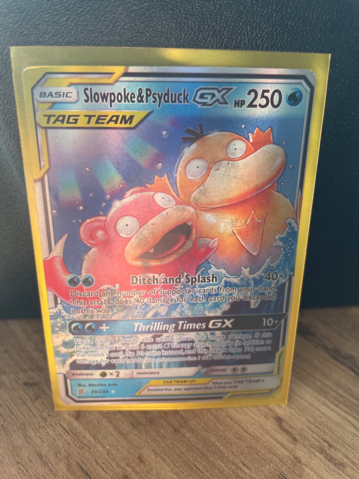 Slowpoke & Psyduck GX TAG TEAM Pokémon kaart, Ophalen of Verzenden, Gebruikt, Losse kaart, Foil