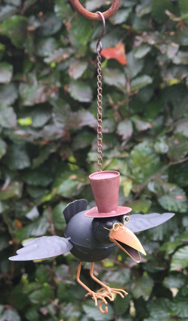 Metalen vogelvoerhanger raaf met hoed aan ketting VH361, Dieren en Toebehoren, Robanjer, Overige typen, Nieuw, Ophalen of Verzenden