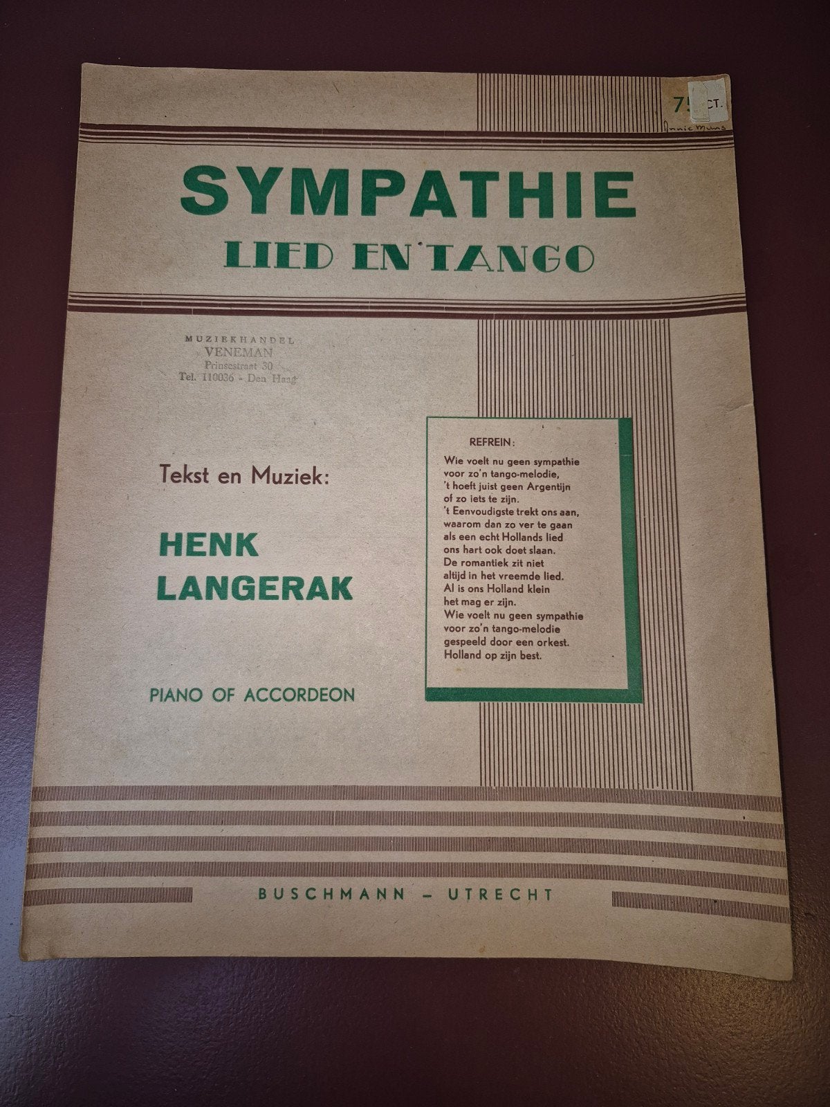 Sympathie Lied en Tango - Henk Langerak (Piano/Accordeon), Gebruikt, Accordeon, Ophalen of Verzenden, Artiest of Componist