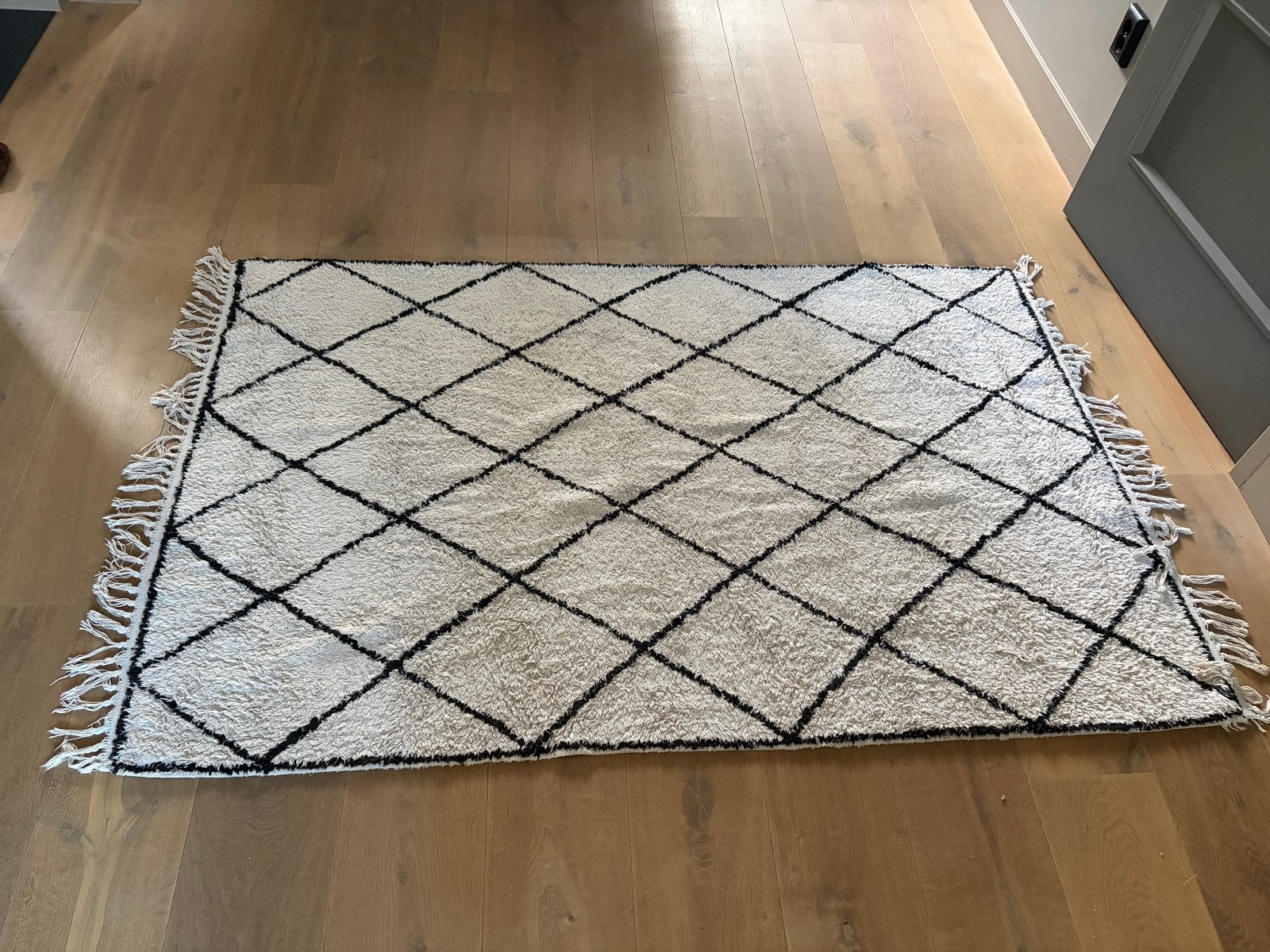HKliving Vloerkleed - Wit met Zwart Ruitpatroon 123x200, Gebruikt, 100 tot 150 cm, Wit, Ophalen of Verzenden