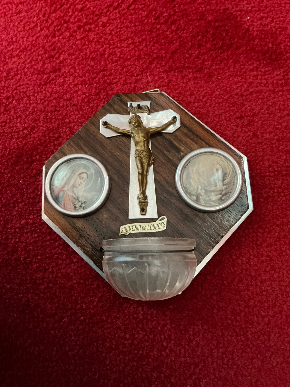 Oud wijwaterbakje Lourdes souvenier ❤️ Maria ,Bernadette, Ophalen of Verzenden