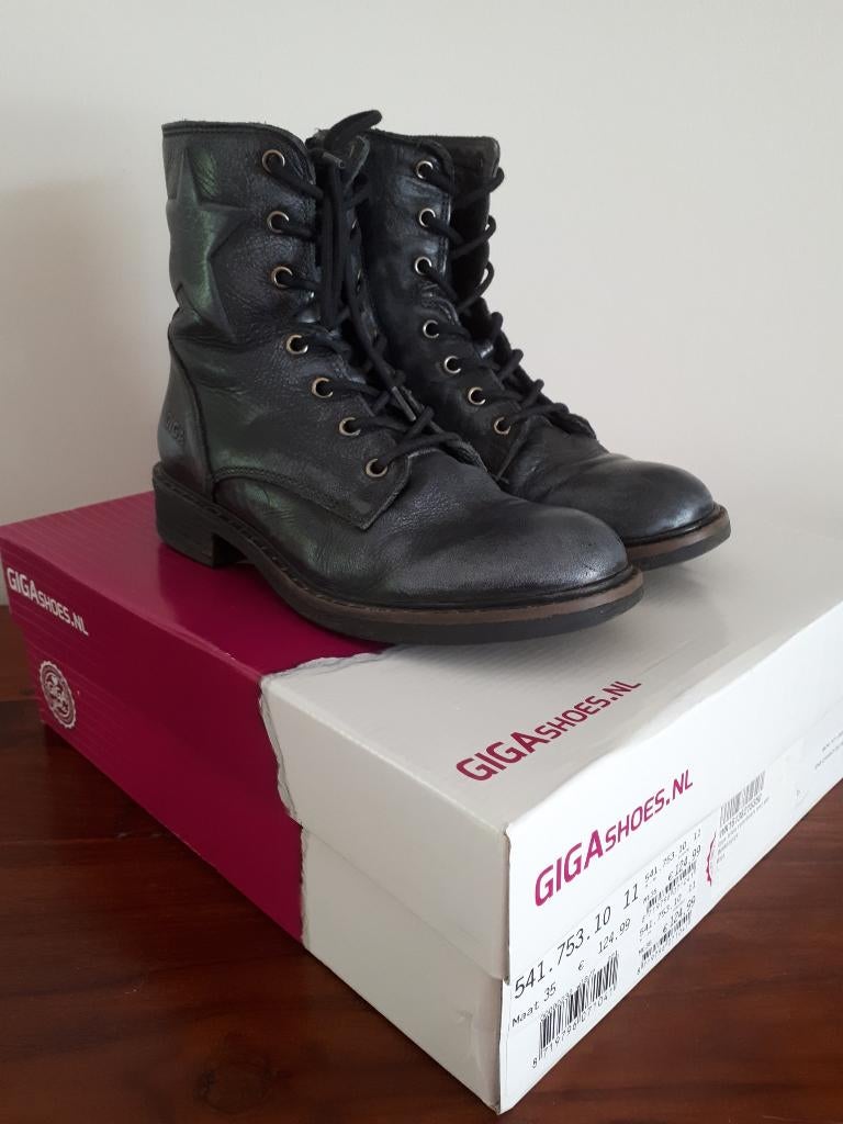Giga grijze, leren veterboot, maat 35, Gebruikt, Meisje, Ophalen of Verzenden, Laarzen