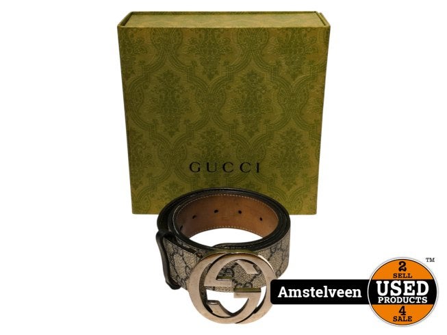 Gucci GG Beige/Blue Belt/Riem Buckle 85cm, Gucci, Gebruikt, Support@gucci.com, 30 Avenue Montaigne
75008 Paris