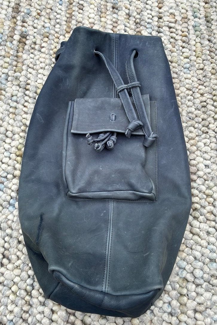 Grijsblauwe grote leren buideltas, Ophalen of Verzenden, Gebruikt, Overige kleuren, Shopper