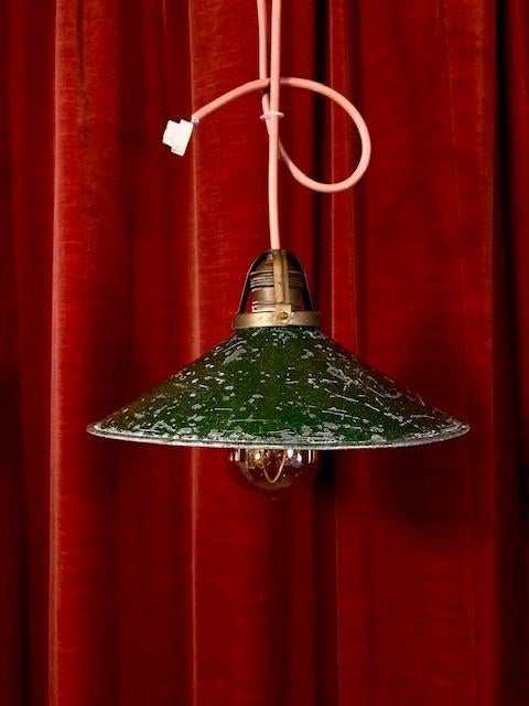 Industriele Hanglamp - Vintage - metalen groene kap -'30-'40, Huis en Inrichting, Lampen | Losse lampen, Gebruikt, Overige typen