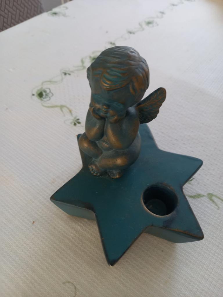 Kandelaar met engel op ster, Blauw, Ophalen of Verzenden, Zo goed als nieuw, Metaal