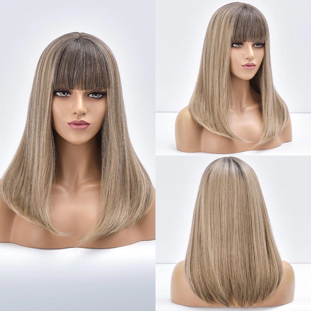 Blonde Ombre Dames Pruik Met Pony Vrouwen Blond Haarstuk, Verzenden, Nieuw, Pruik of Haarverlenging