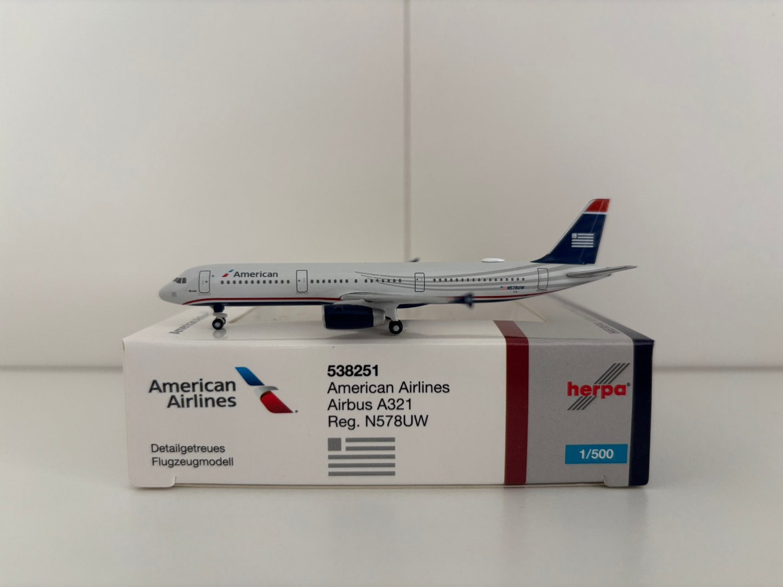 Herpa 538251 American Airlines Airbus A321 1:500, Verzamelen, Ophalen of Verzenden, Zo goed als nieuw, Schaalmodel